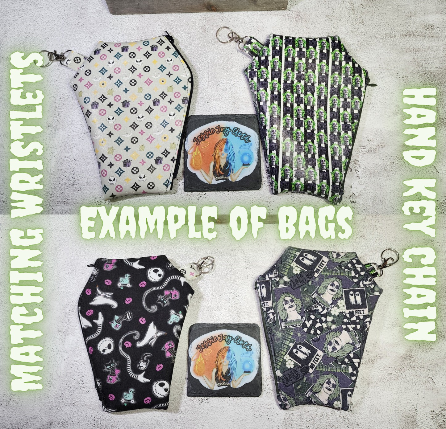 CUSTOM | Pastel Bats Coffin Wristlet Clutch | Vinyl & Cotton Pouch | Optional Add on's | Bag, Wallet, Purse