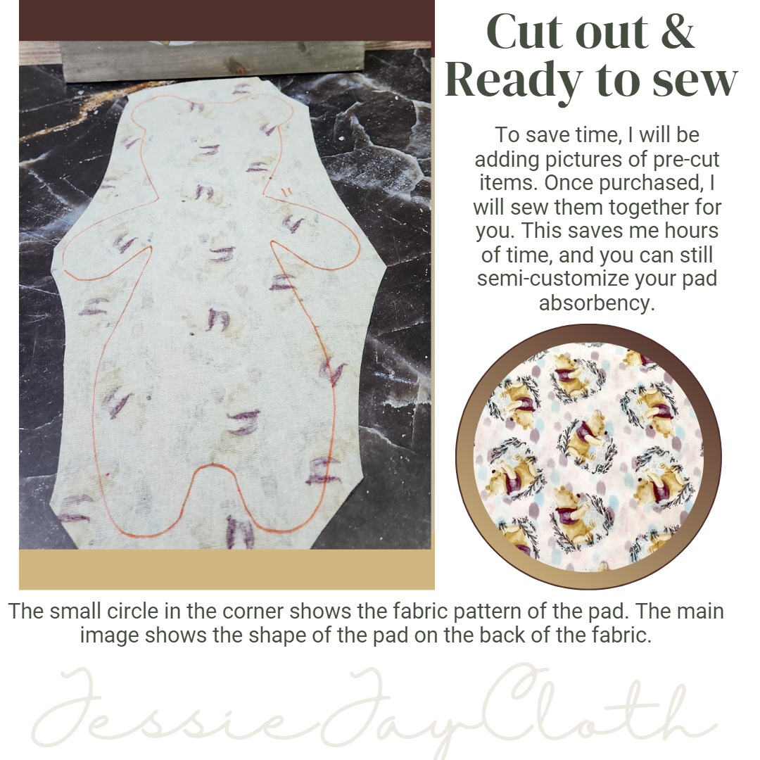11.25 inch Bear Pad | Tumble Pooh | Goldilocks | Cloth Pad or liner | Choose your absorbency