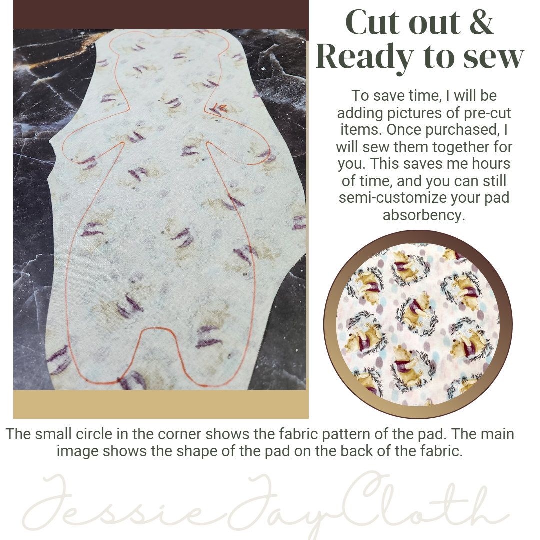 12.8 inch Bear Pad | Tumble Pooh | Goldilocks | Cloth Pad or liner | Choose your absorbency