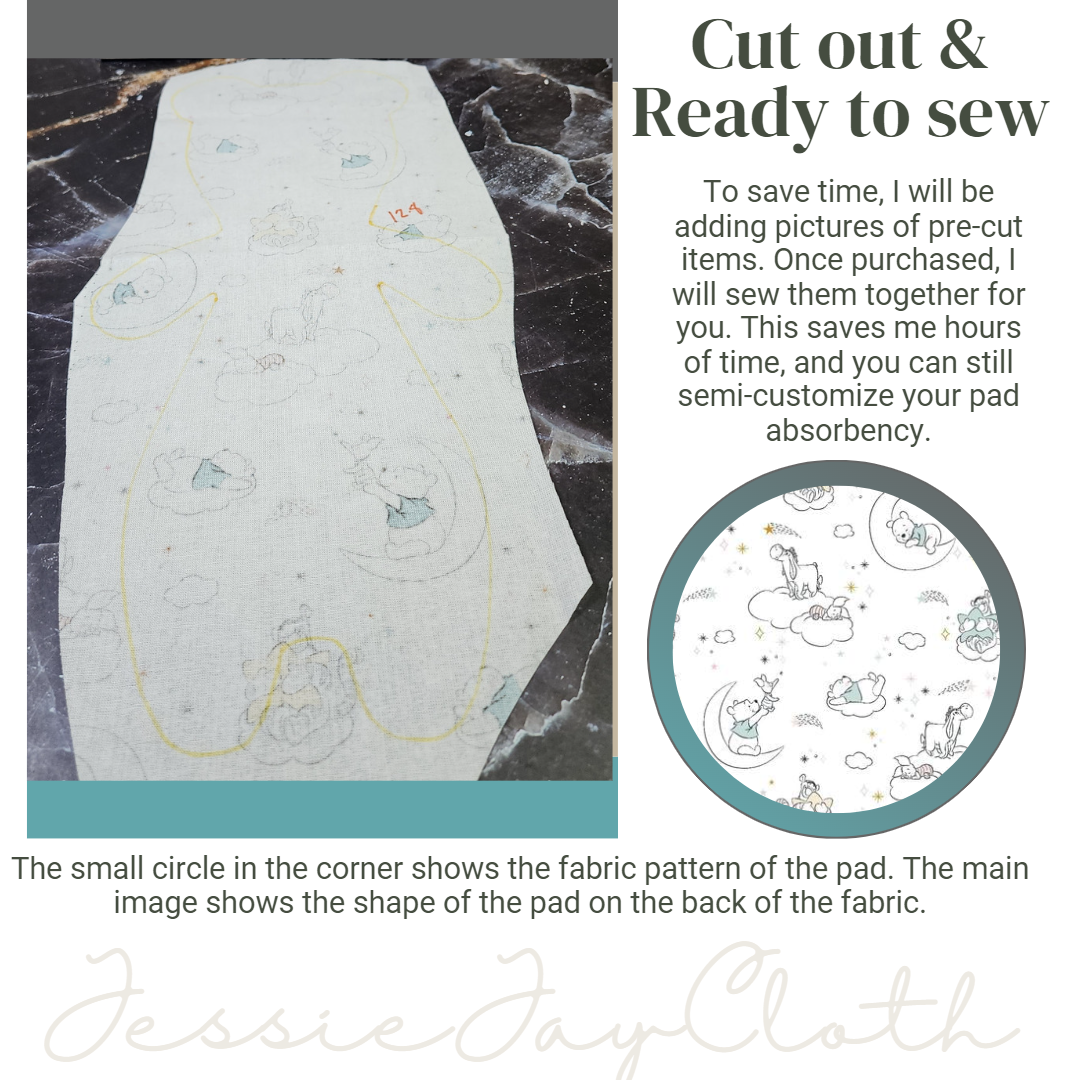 12.8 inch Bear Pad | Night Time Pooh | Goldilocks | Cloth Pad or liner | Choose your absorbency