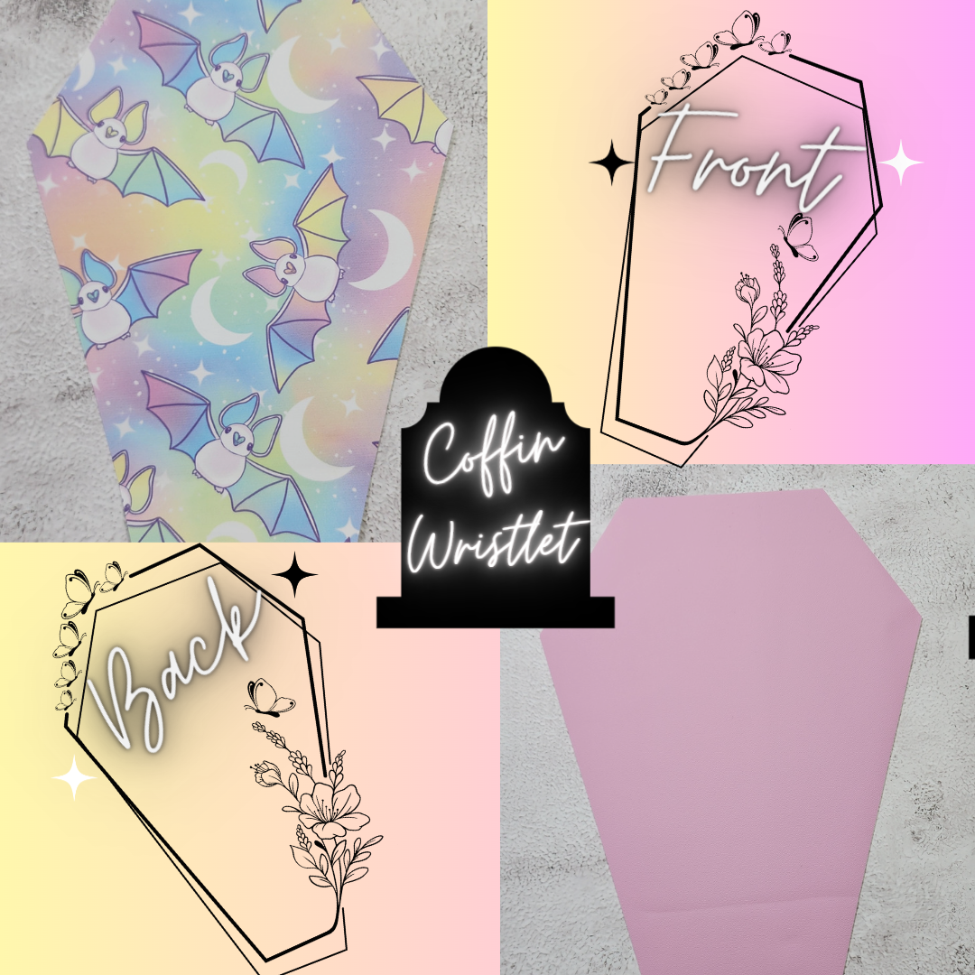 CUSTOM | Pastel Bats Coffin Wristlet Clutch | Vinyl & Cotton Pouch | Optional Add on's | Bag, Wallet, Purse