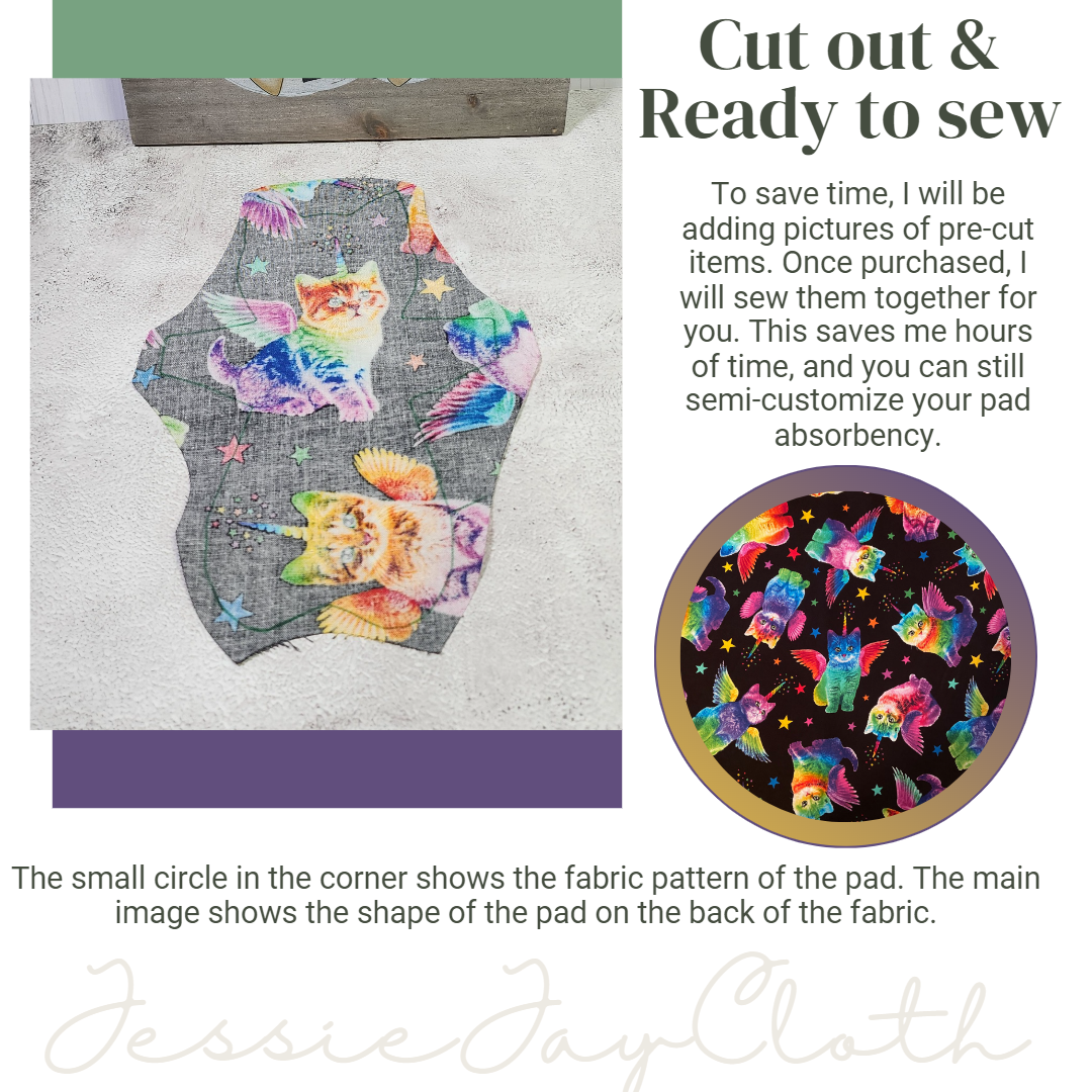 8 inch Kitty Cat, Rainbow Uni-Kitty | Cloth Pad or Liner | Choose your absorbency
