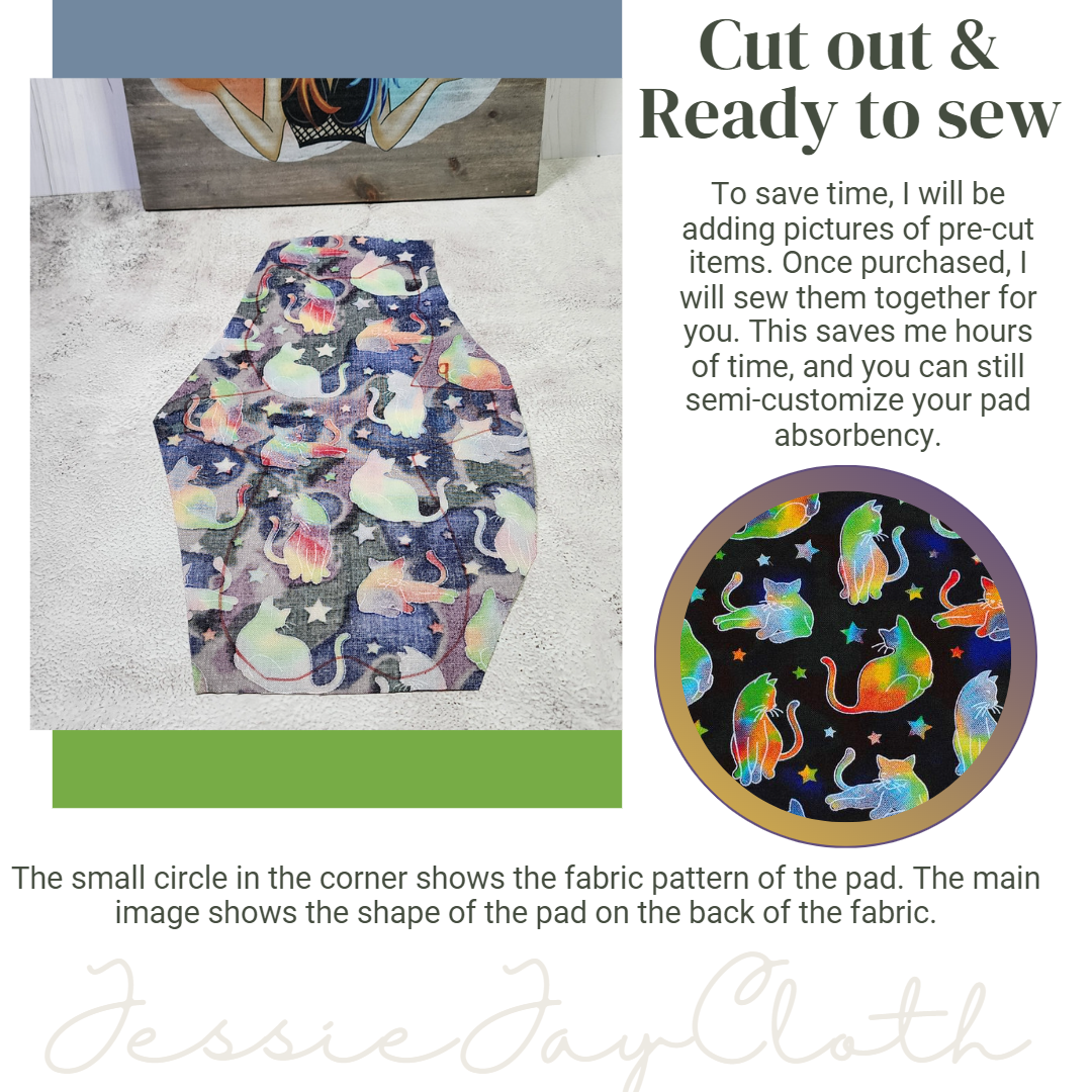 9 inch Kitty Cat, Rainbow Tie Dye Cats | Cloth Pad or Liner | Choose your absorbency