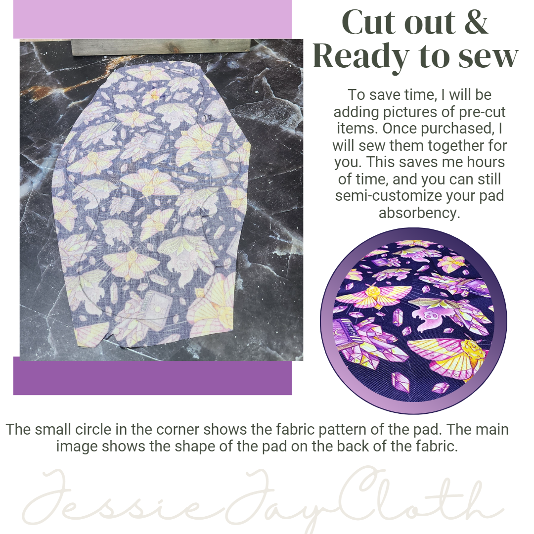 12 inch Classic Curvy | Pink Moth & Crystals | Cloth Pad or liner | Choose your absorbency