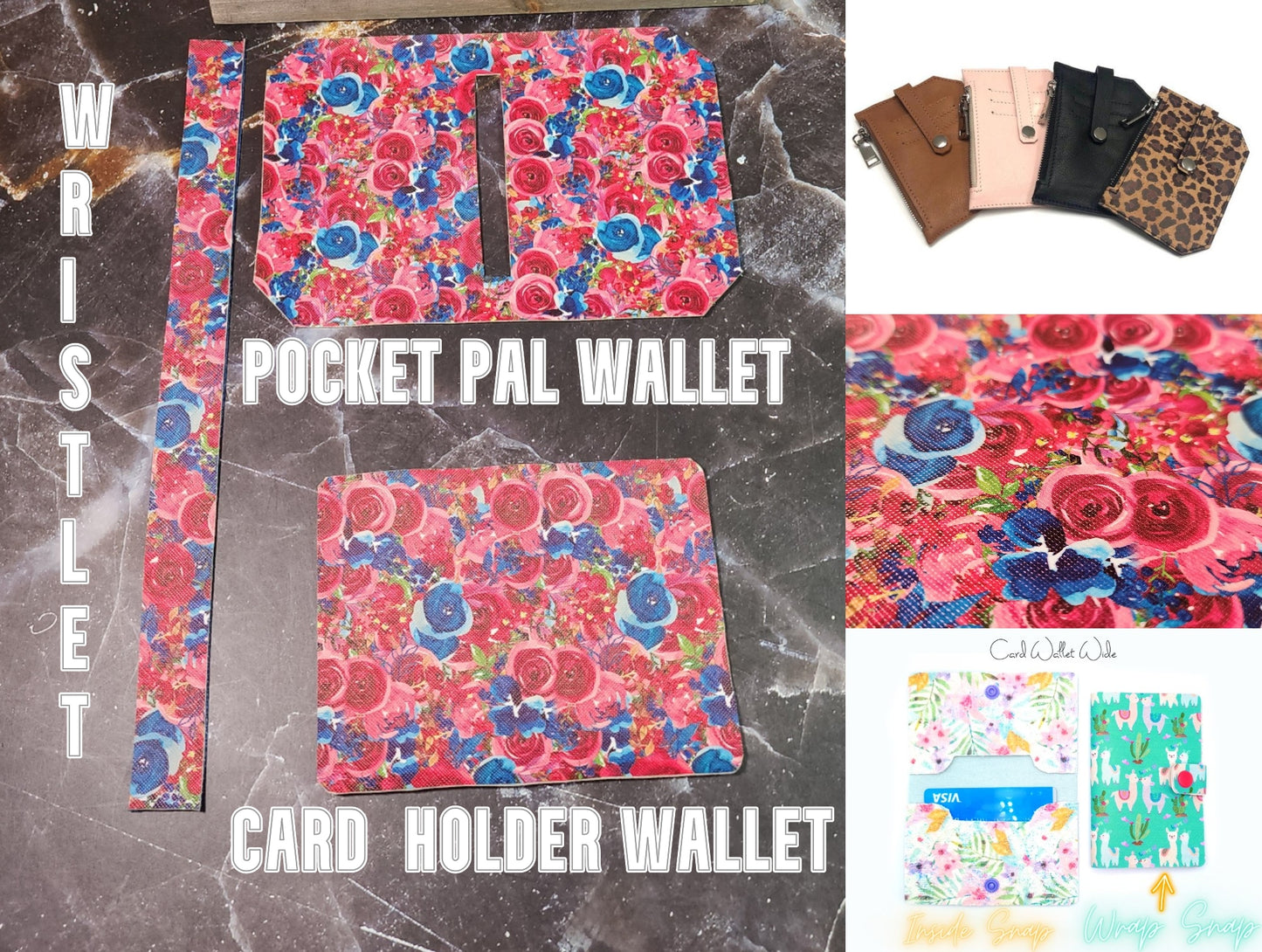 Red & Blue Floral Pocket Pal Wallet | Card Holder, Wristlet | Set or Singles