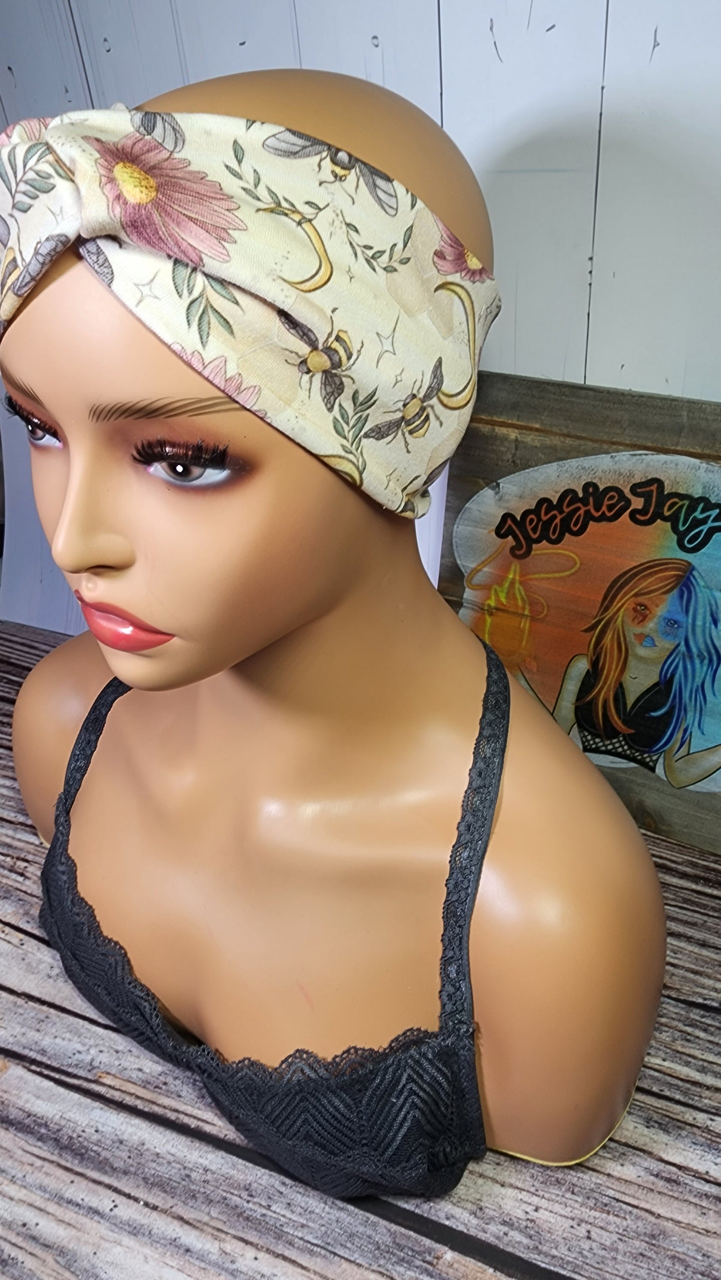 Spring Bees | Cotton Lycra Twist Knot Head Band | Custom Turban Head Band | 4 Sizes