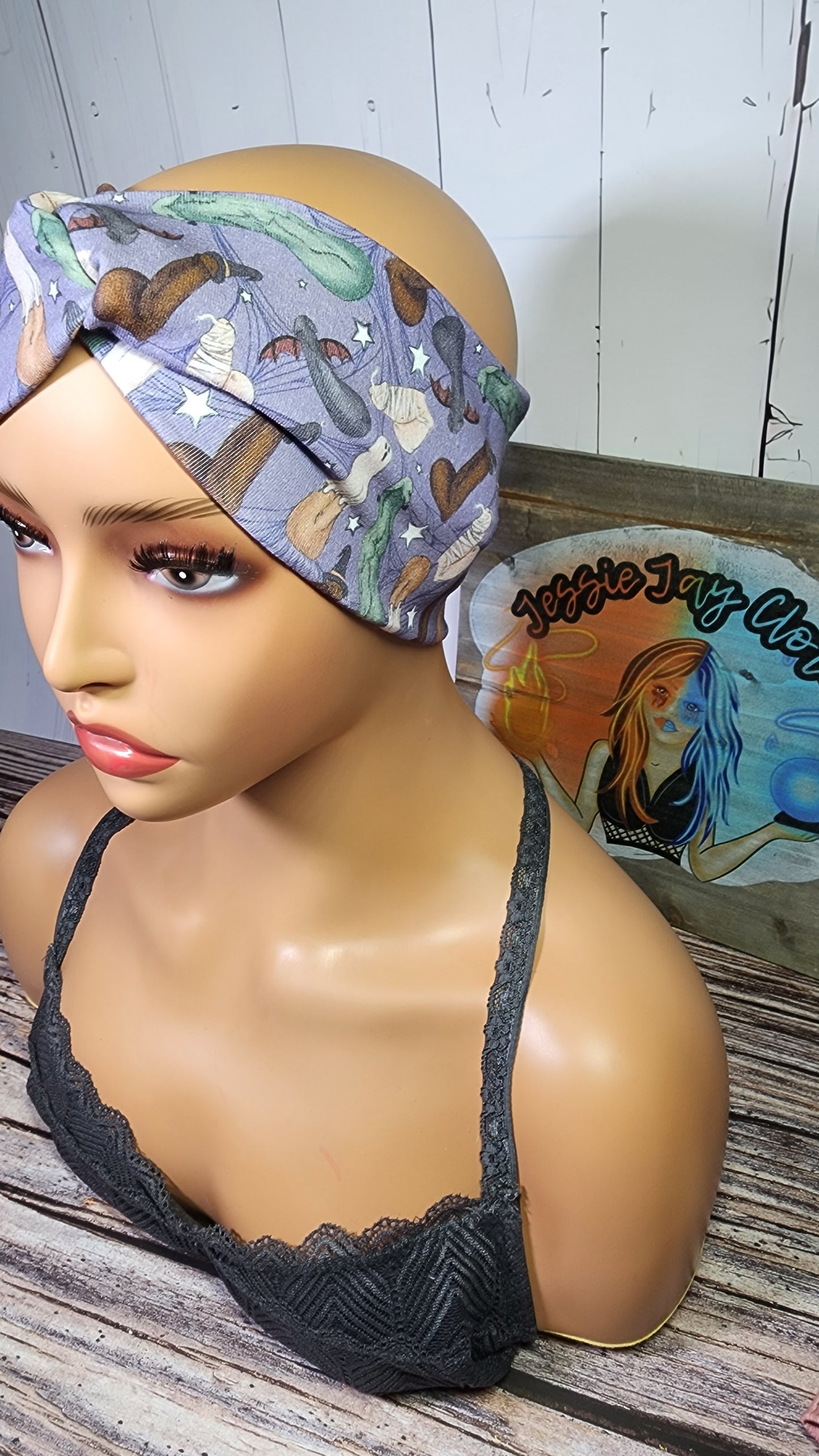 Halloween Peen on purple | Cotton Lycra Twist Knot Head Band | Custom Turban Head Band | 4 Sizes