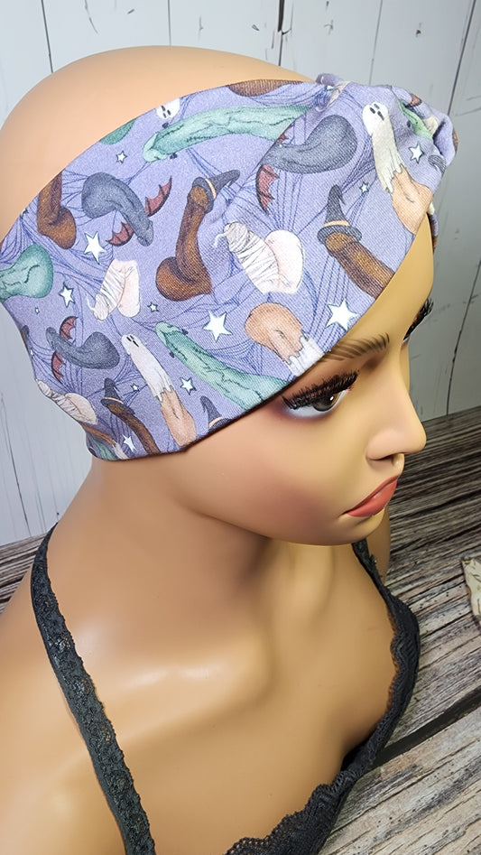 Halloween Peen on purple | Cotton Lycra Twist Knot Head Band | Custom Turban Head Band | 4 Sizes