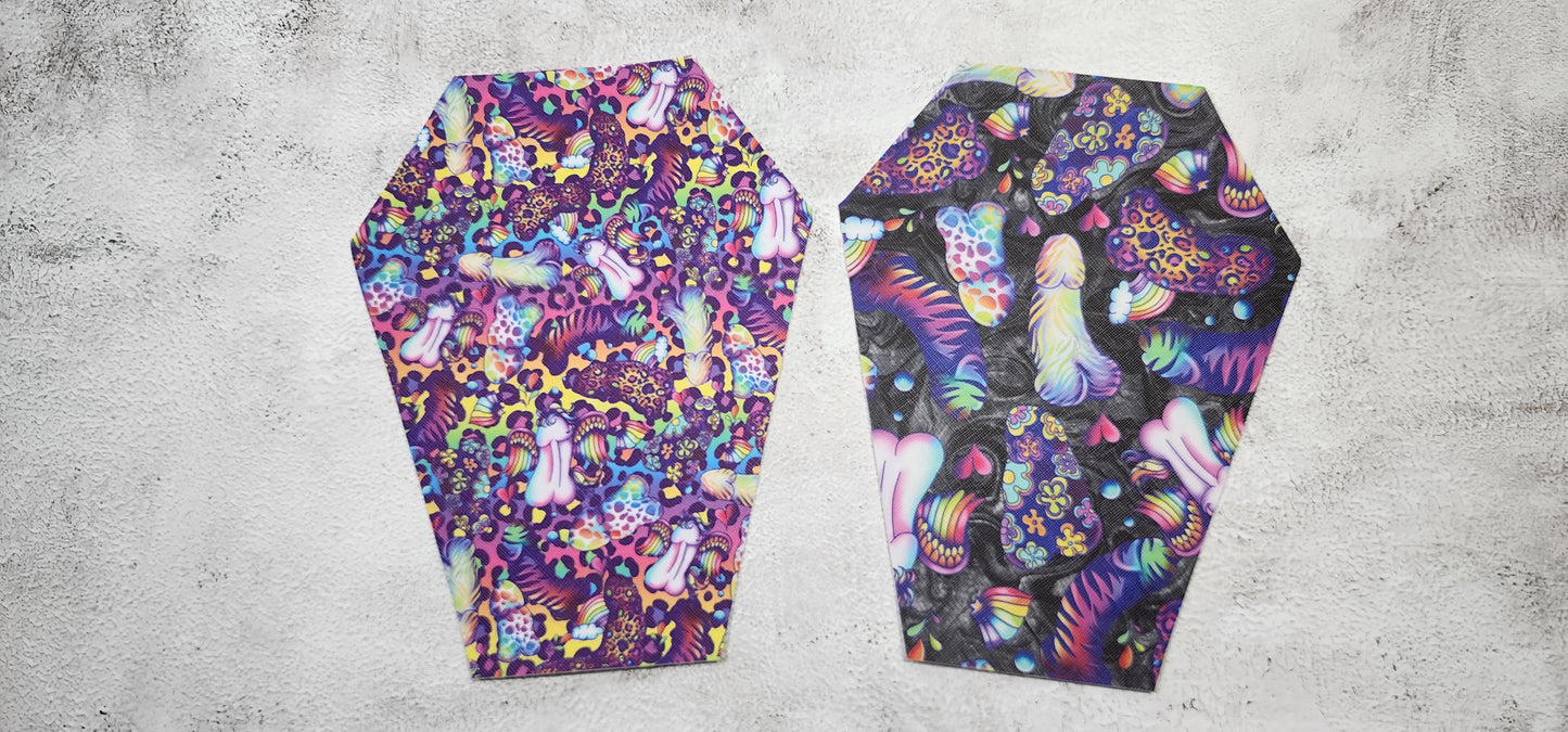 CUSTOM | Lisa Frank Inspired Peens, Regular Scale, Coffin Wristlet Clutch | Vinyl & Cotton Pouch | Optional Add on's | Bag, Wallet, Purse