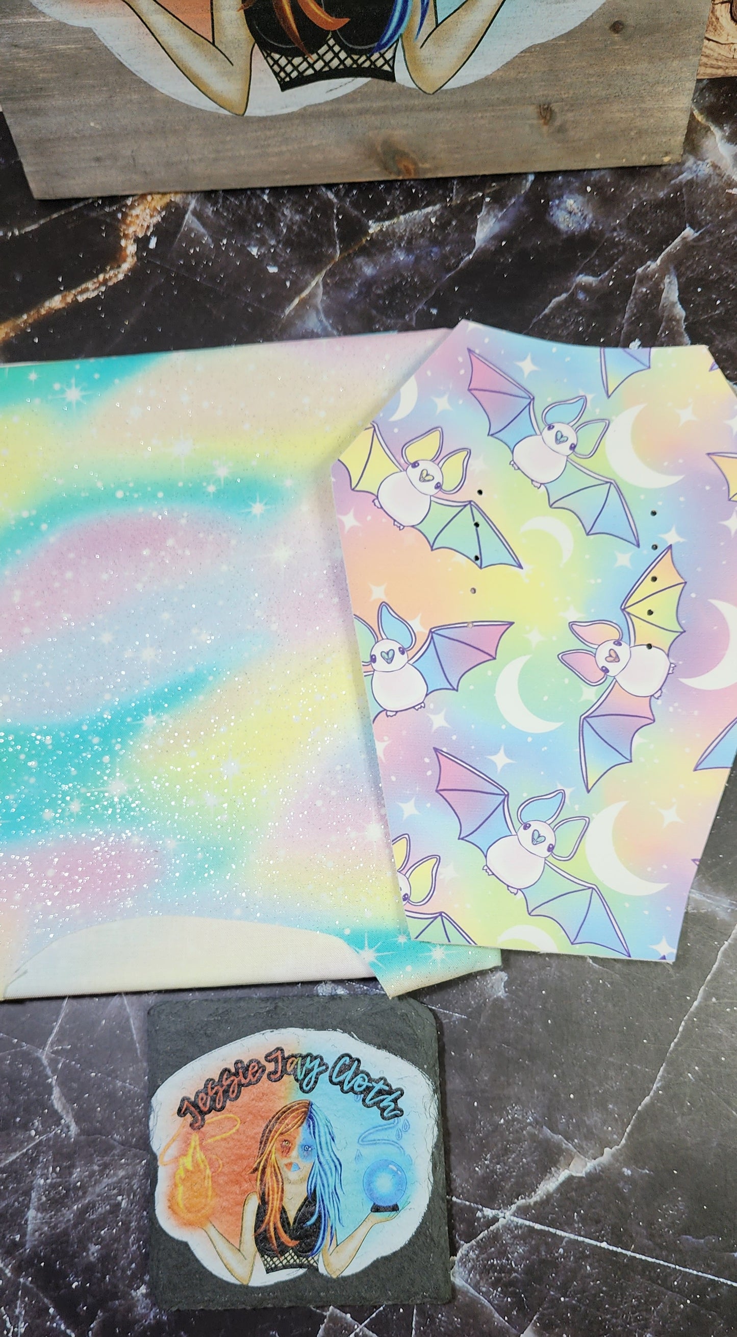 CUSTOM | Pastel Bats Coffin Wristlet Clutch | Vinyl & Cotton Pouch | Optional Add on's | Bag, Wallet, Purse