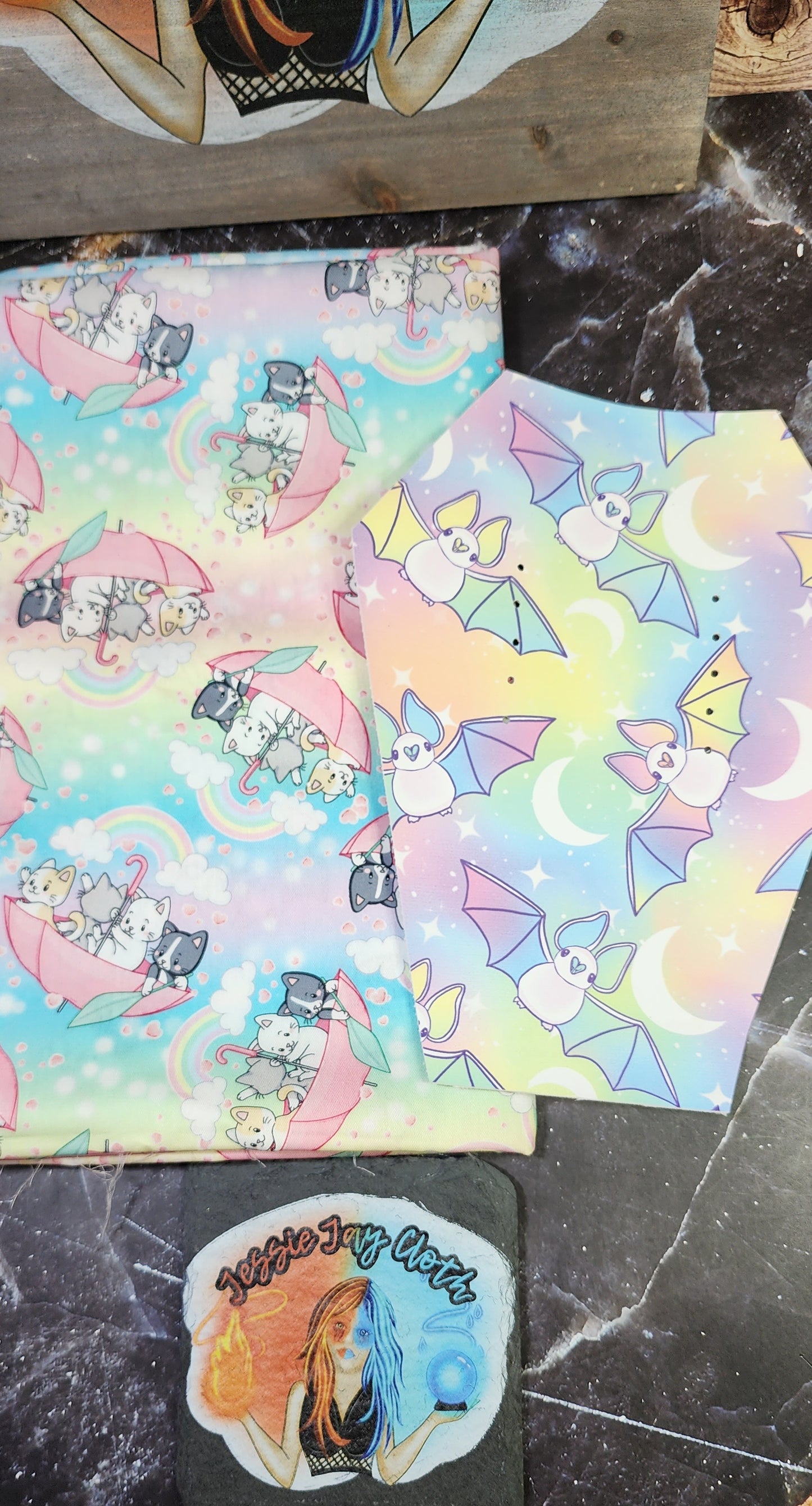 CUSTOM | Pastel Bats Coffin Wristlet Clutch | Vinyl & Cotton Pouch | Optional Add on's | Bag, Wallet, Purse