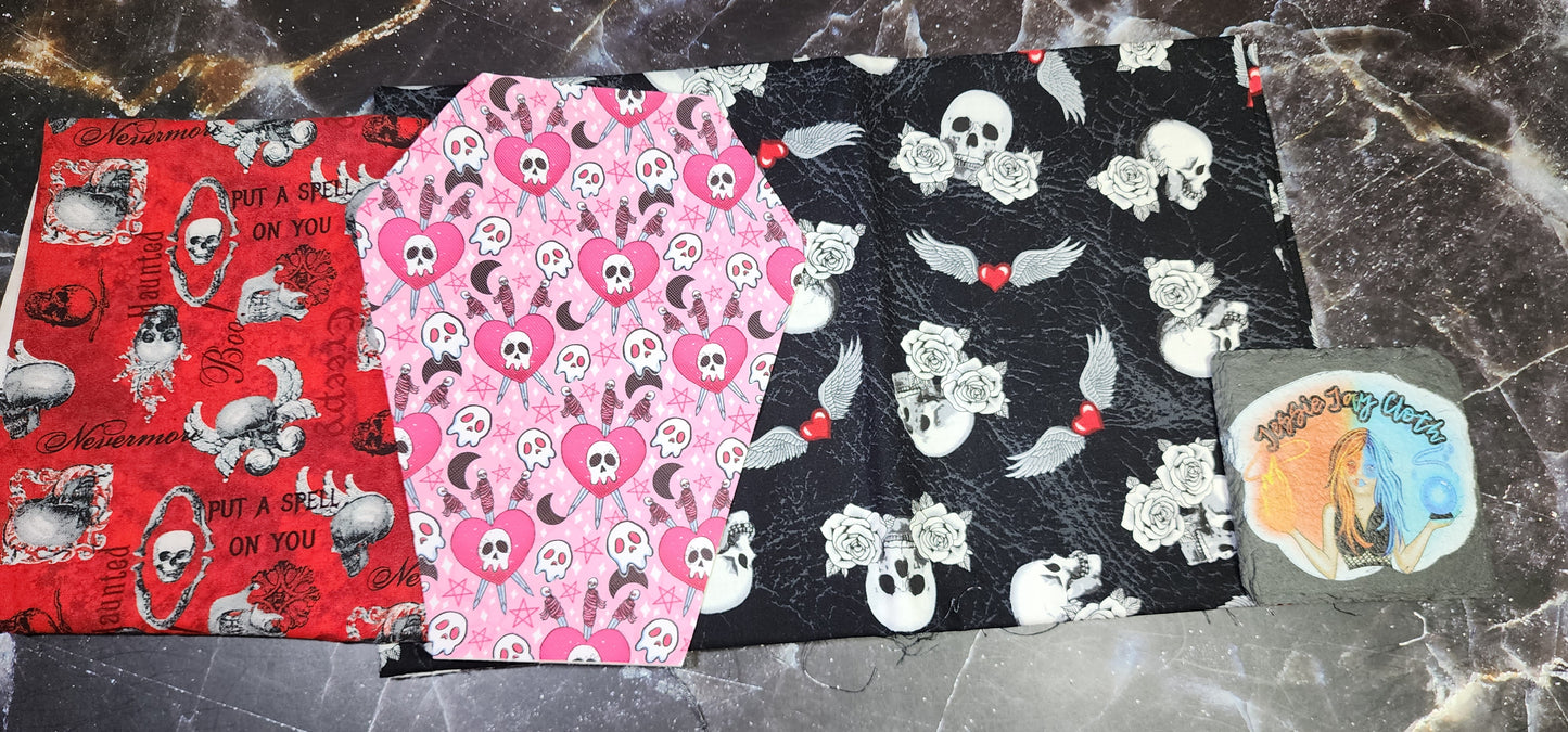 CUSTOM | Self Defense Skulls, Coffin Wristlet Clutch | Vinyl & Cotton Pouch | Optional Add on's | Bag, Wallet, Purse