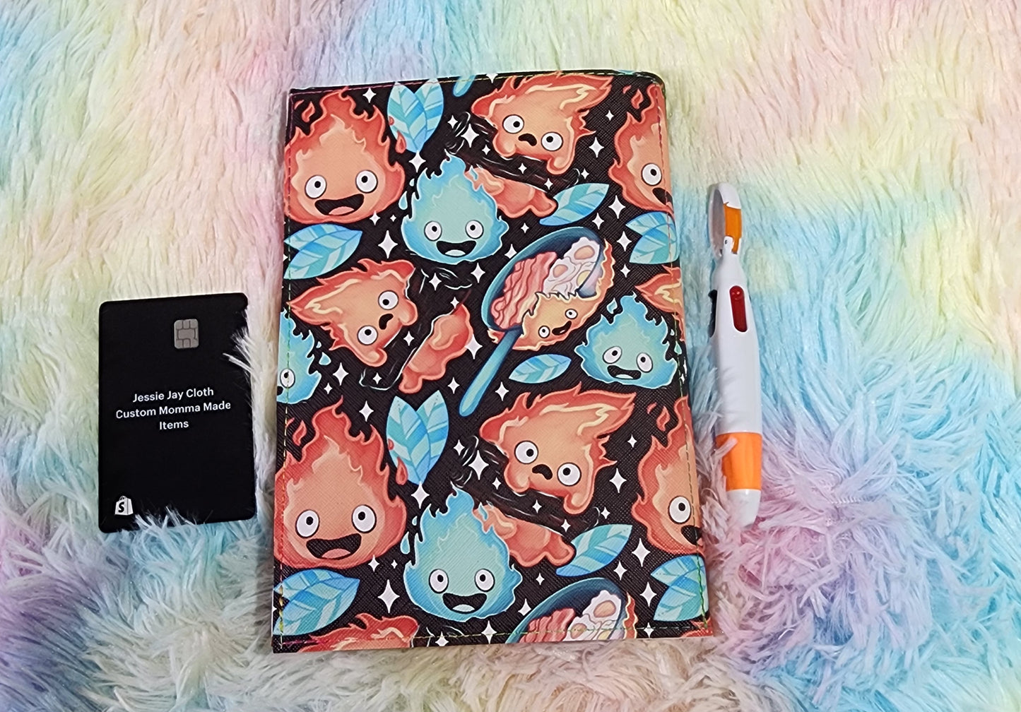 Calcifer Black Background, Food | Moondance Note Pad Holder | Comes in 3 Sizes | Stay Organized in Style