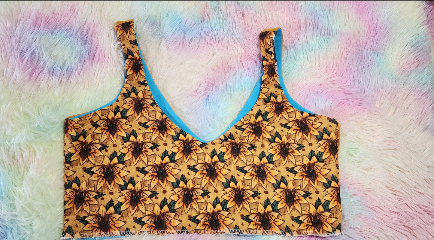 Custom 2-in-1 Crop Top | Bat Sunflower, Floral, Plant Life