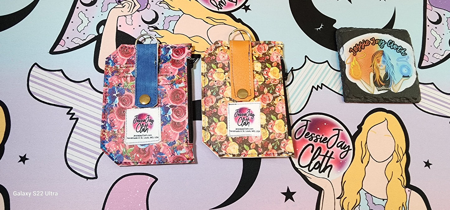 Red & Blue Floral Pocket Pal Wallet | Card Holder, Wristlet | Set or Singles