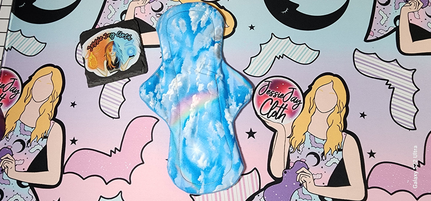 12" Heavy, Rainbow Cloud Sky | Classic Curvy Cloth Pad | 2.75" or 3" Snapped