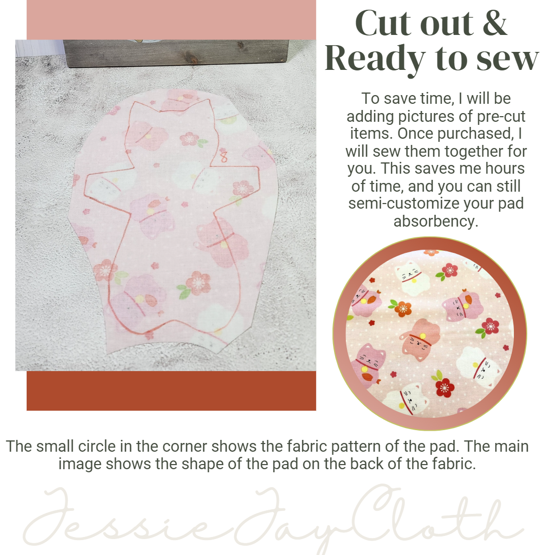 8 inch Kitty Cat, Lucky Cat Pink | Cloth Pad or Liner | Choose your absorbency