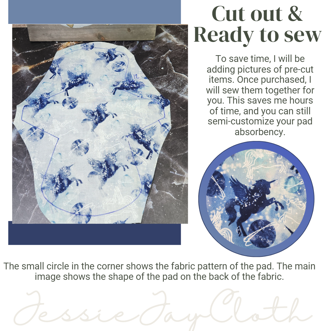 12 inch The Goddess | Blue Unicorn | Cloth Pad or liner | Choose your absorbency