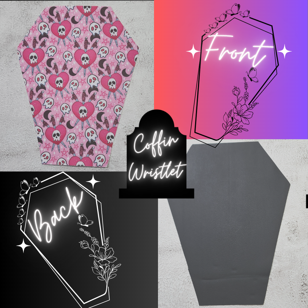 CUSTOM | Self Defense Skulls, Coffin Wristlet Clutch | Vinyl & Cotton Pouch | Optional Add on's | Bag, Wallet, Purse