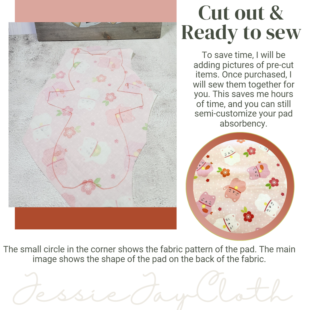 9 inch Kitty Cat, Lucky Cat Pink | Cloth Pad or Liner | Choose your absorbency