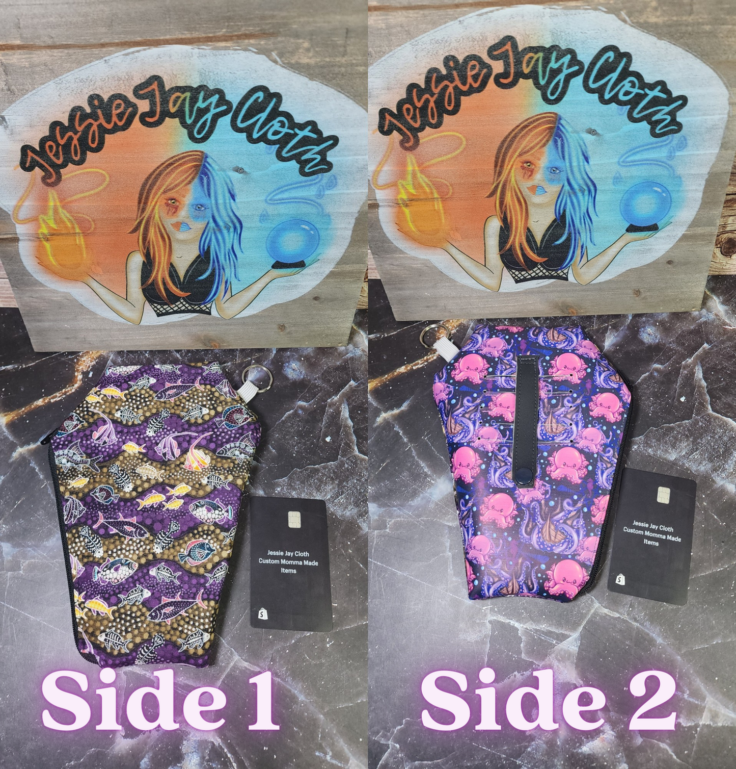 CUSTOM | Shipwrecked Octopus Coffin Wristlet Clutch | Vinyl & Cotton Pouch | Optional Add on's | Bag, Wallet, Purse