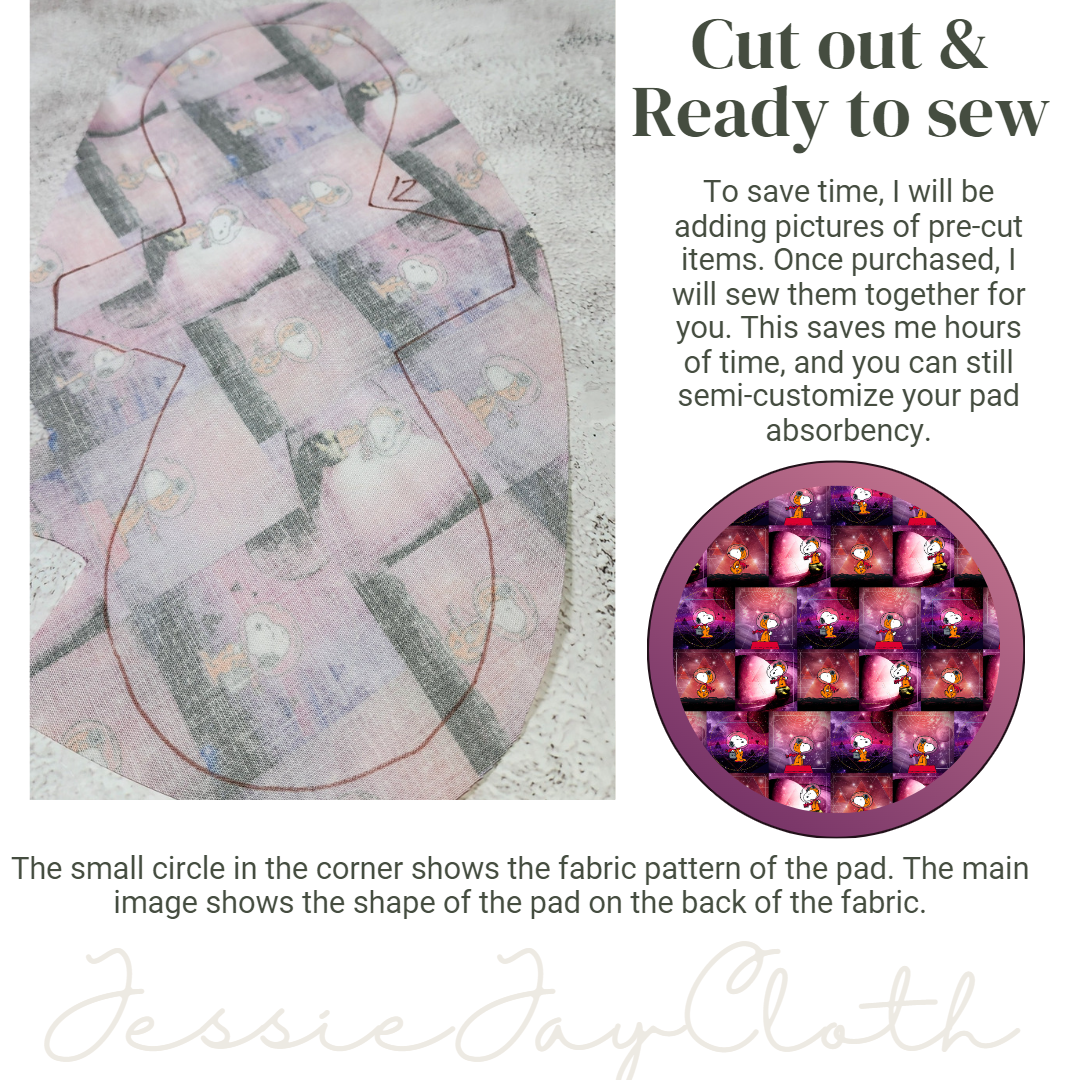12 inch Miss Classy Cloth Pad or Liner | 2.5" Snapped Width | Choose your absorbency