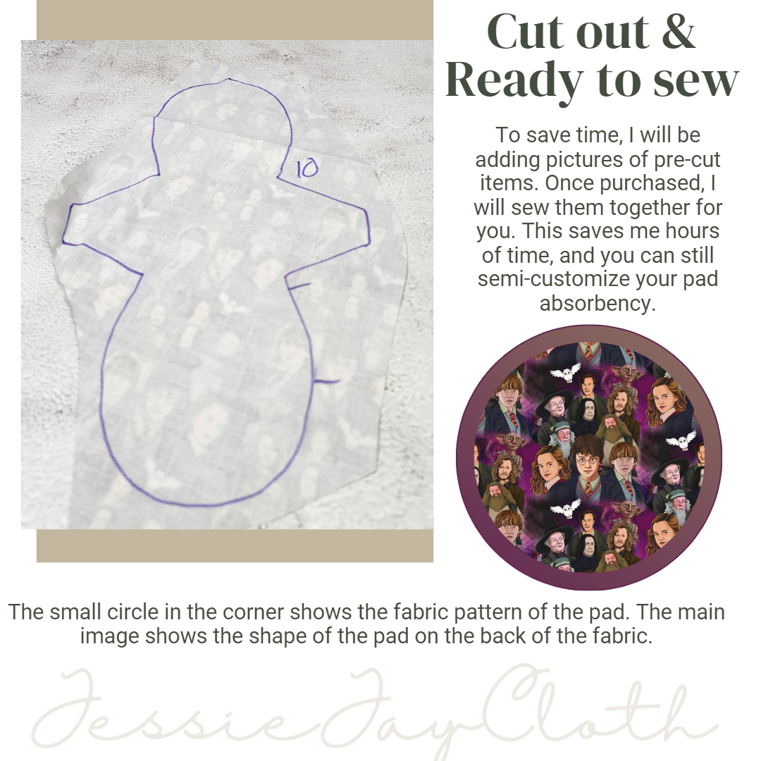 10 inch Miss Classy Cloth Pad or Liner | 2.5" Snapped Width | Choose your absorbency
