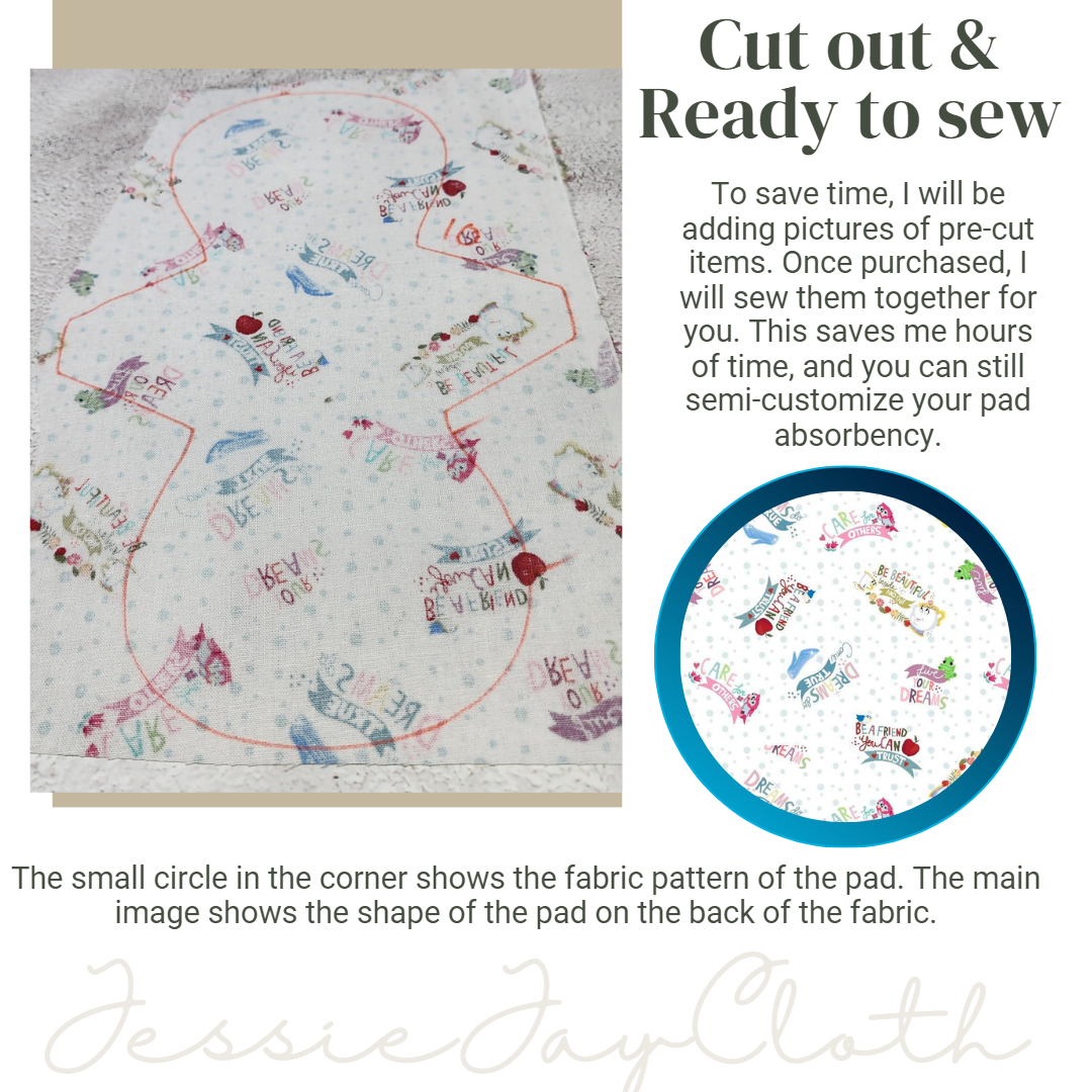 10 inch Flexuous Cloth Pad or Liner | 3" Snapped Width | Choose your absorbency