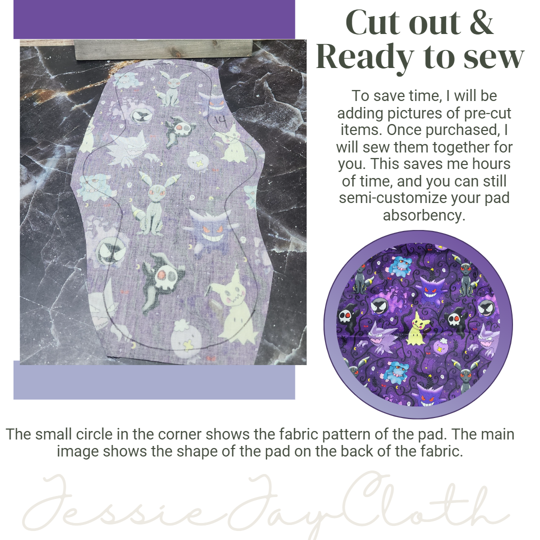 14 inch Classic Curvy | Ghost Type gotta catch em all | Cloth Pad or liner | Choose your absorbency
