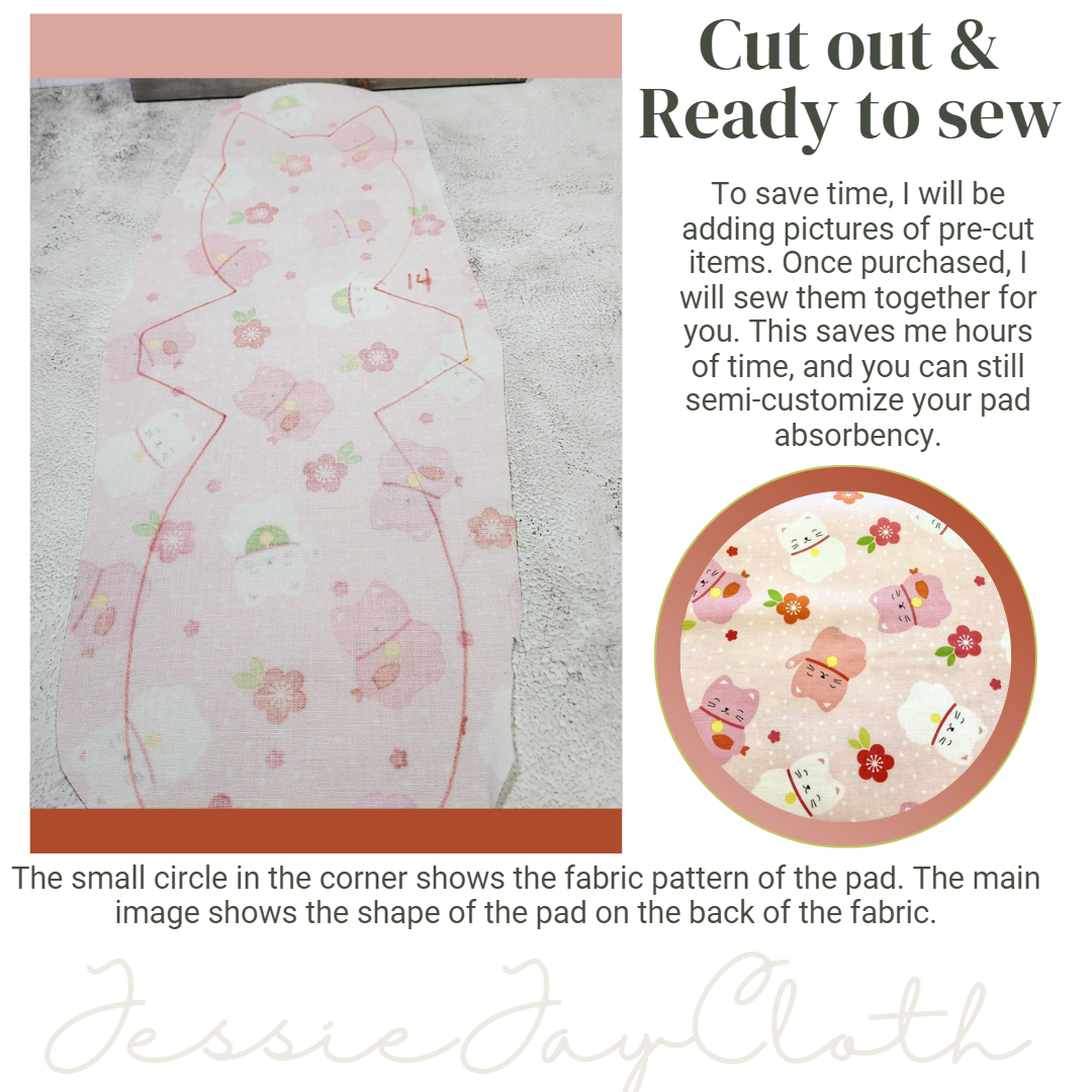 14 inch Kitty Cat, Lucky Cat Pink | Cloth Pad or Liner | Choose your absorbency