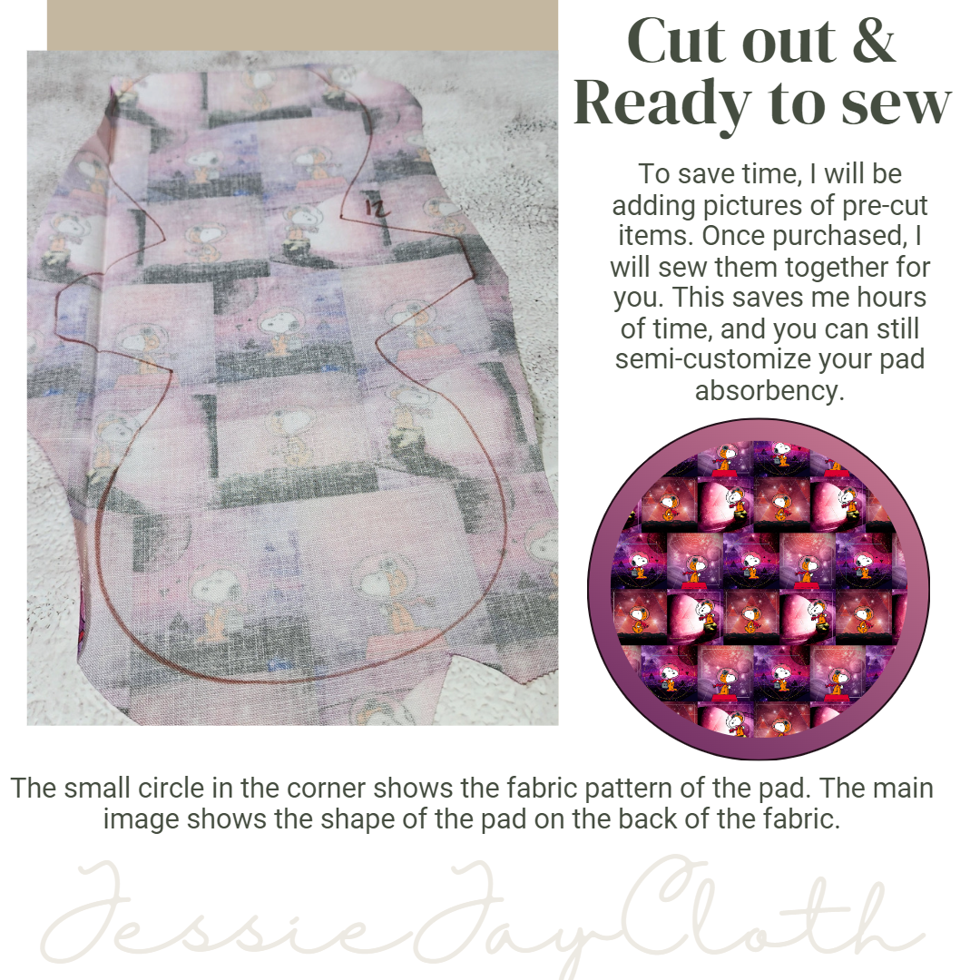 12 inch Flexuous Cloth Pad or Liner | 3" Snapped Width | Choose your absorbency