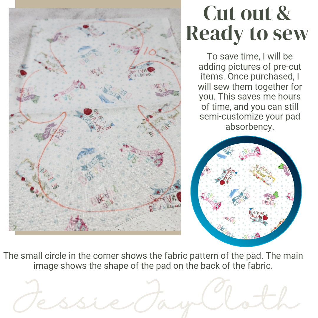 10 inch Embrace Cloth Pad or Liner | 3" Snapped Width | Choose your absorbency