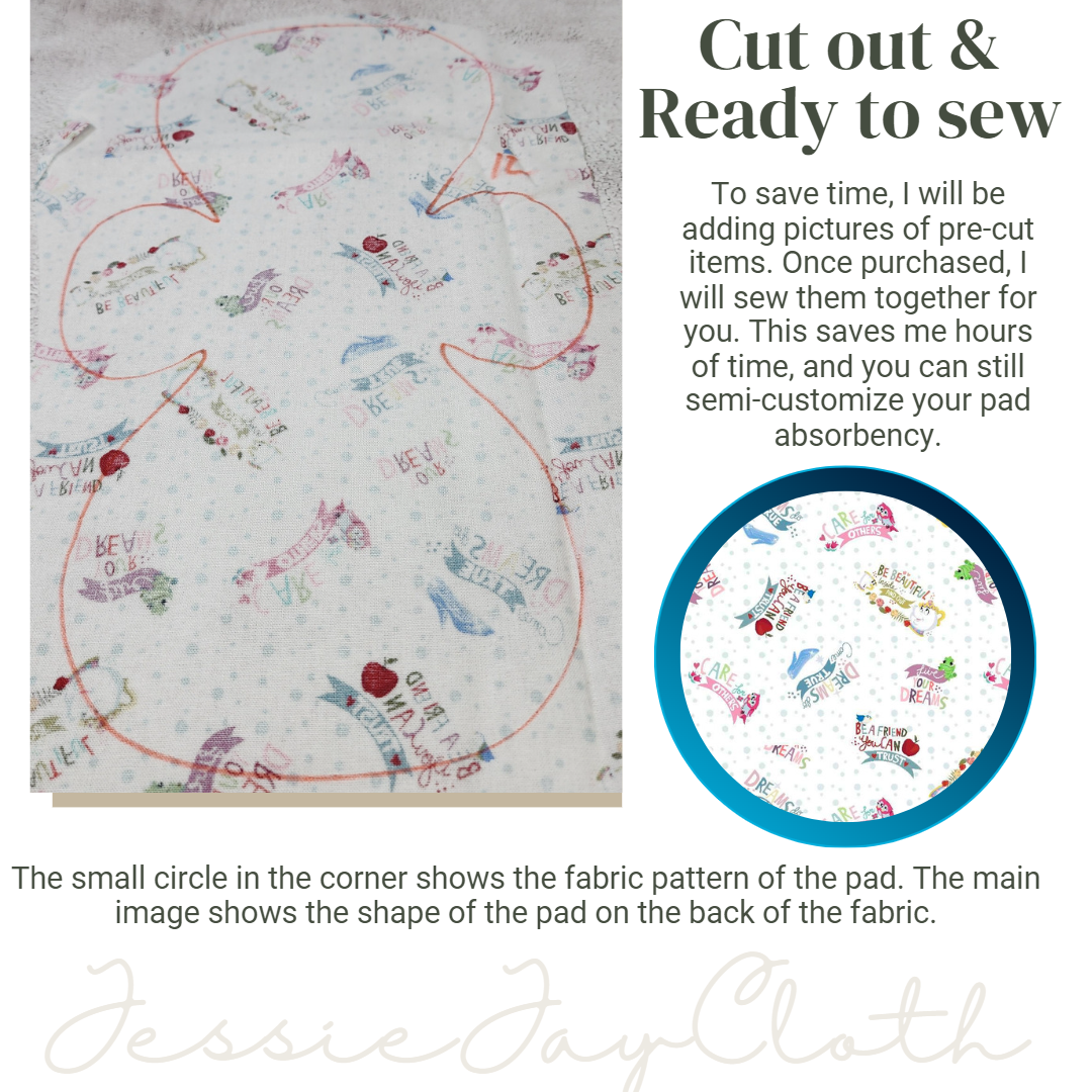 12 inch Embrace Cloth Pad or Liner | 3" Snapped Width | Choose your absorbency