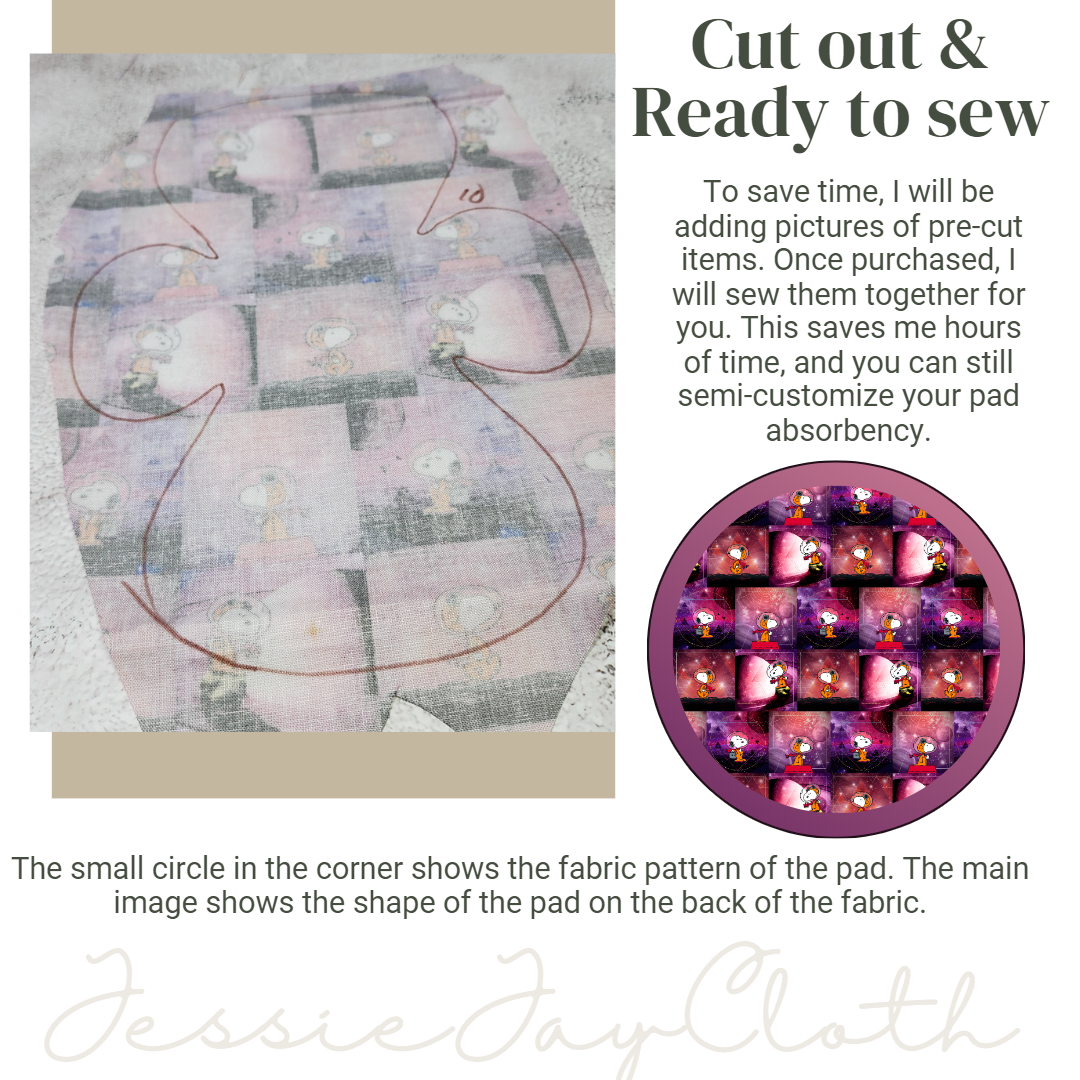 10 inch Embrace Cloth Pad or Liner | 3" Snapped Width | Choose your absorbency