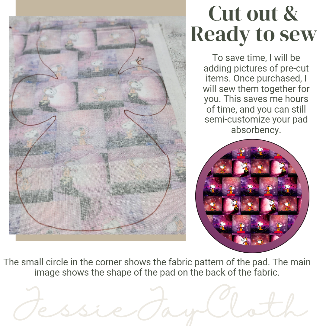 12 inch Embrace Cloth Pad or Liner | 3" Snapped Width | Choose your absorbency