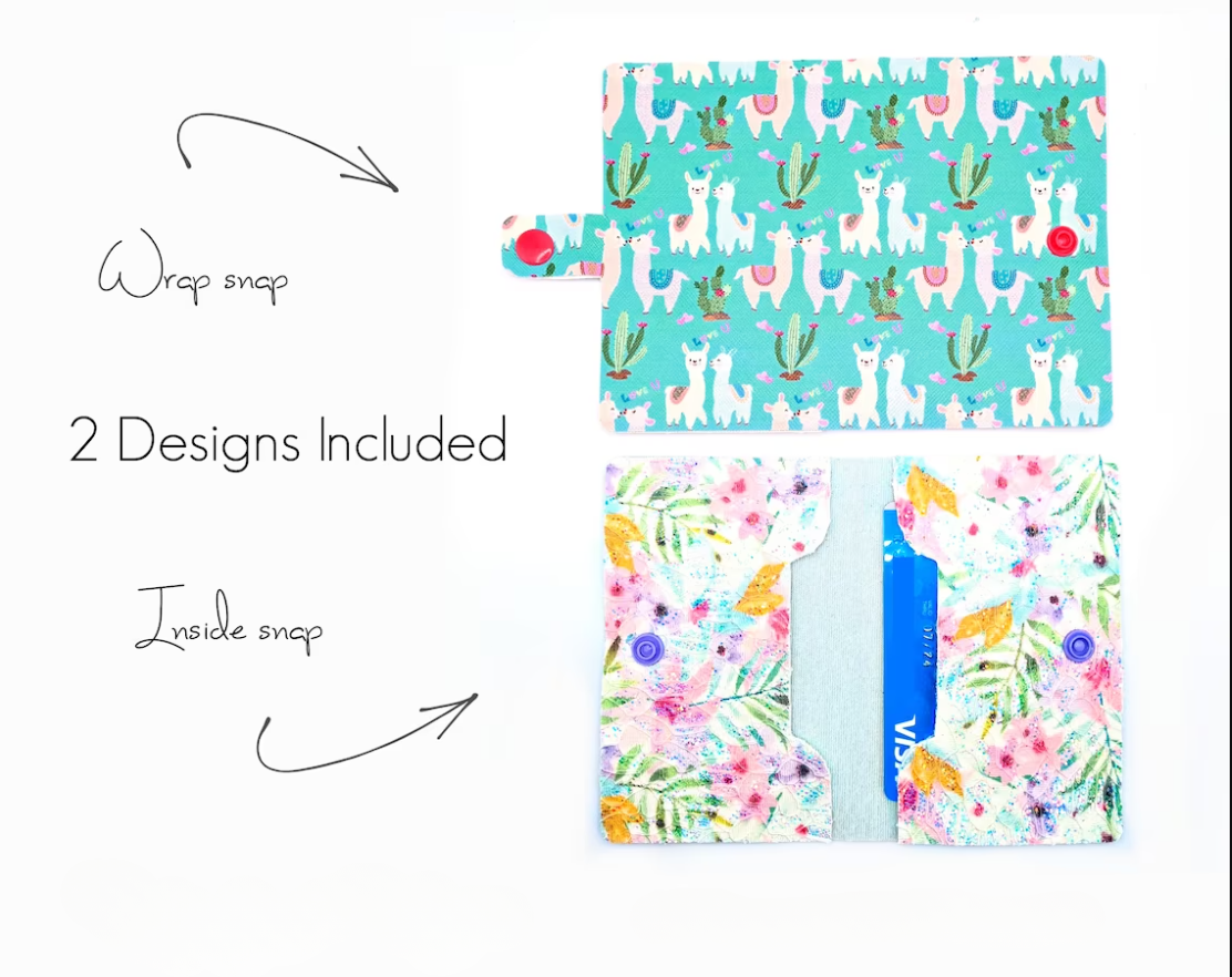 Custom Card Wallet Pouch | 2 Snap Closures | Vinyl or Faux leather