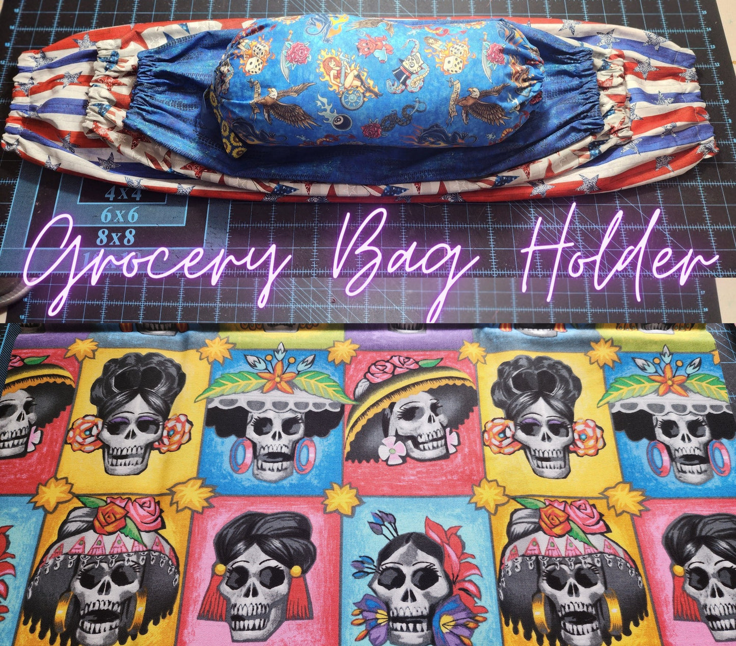 Day of the Dead - Skulls, SMALL Grocery Bag Holder | Pre-cut just needs sewn together
