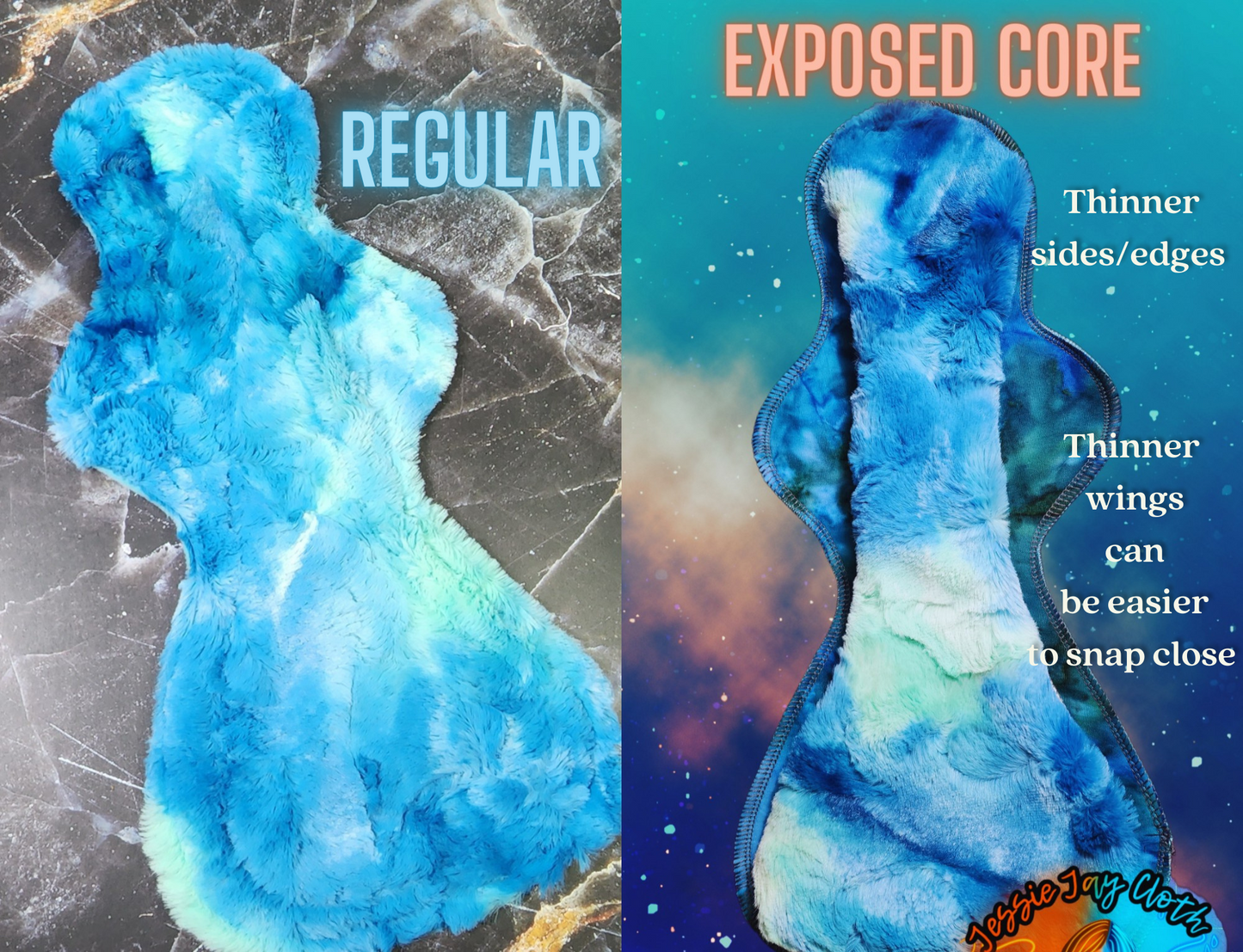 Exposed core or Regular | Custom Ultra Soft Minky | Classic Curvy Cloth Pad | 2.75" to 3"