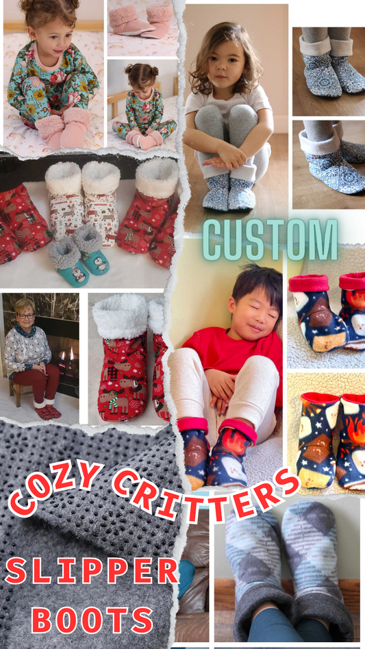 Cozy Critters | Newborn, Child, & Adult Slipper Boots | 2 Colors for Anti-Slip Soles