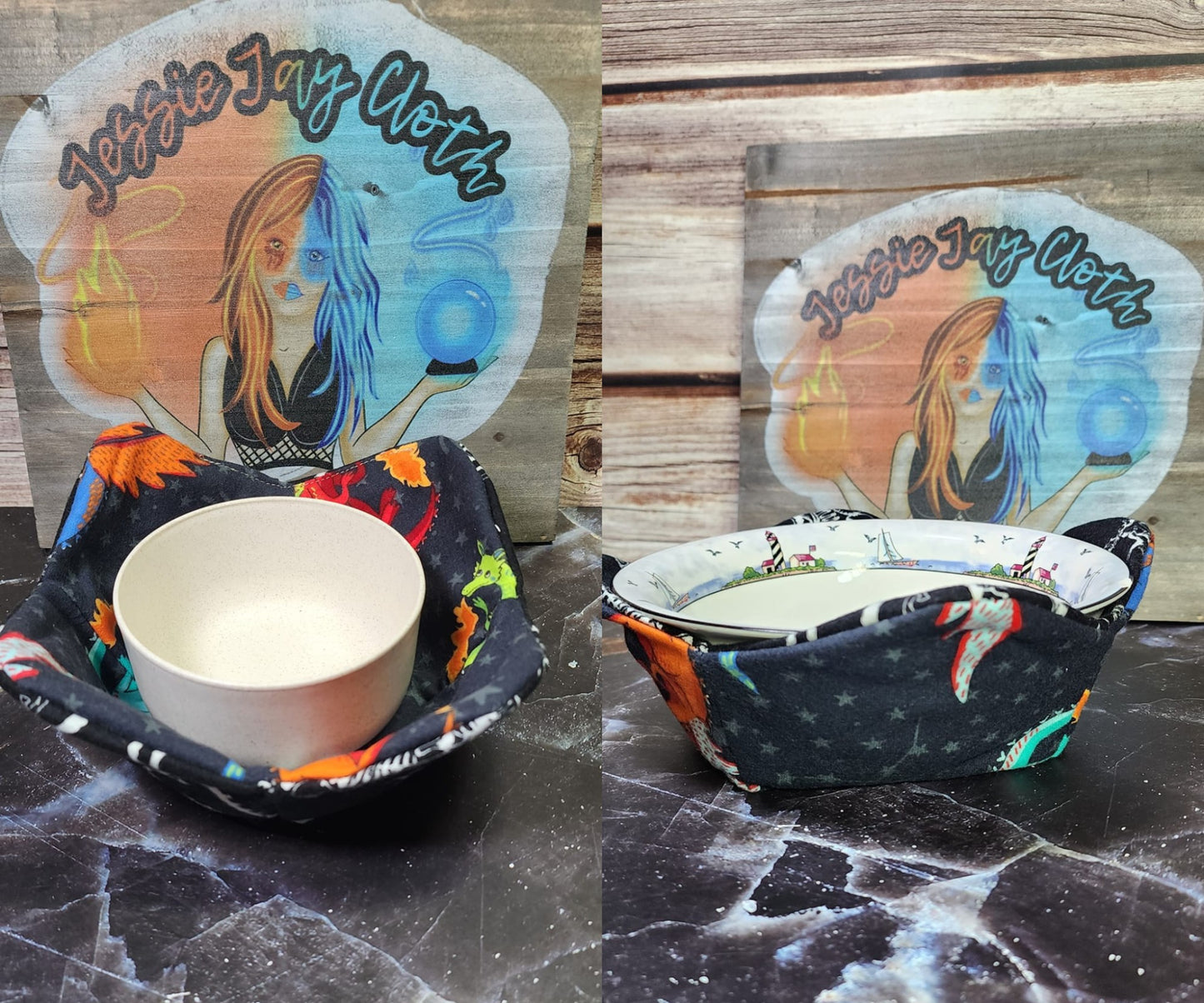 Medium - Regular Bowl | Semi-Custom Microwavable Bowl Cozy | 2 Corner options |