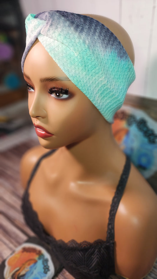 Sea Breeze Tie Dye Waffle Knit | Twist Knot Head Band | Custom Turban Head Band | 4 Sizes