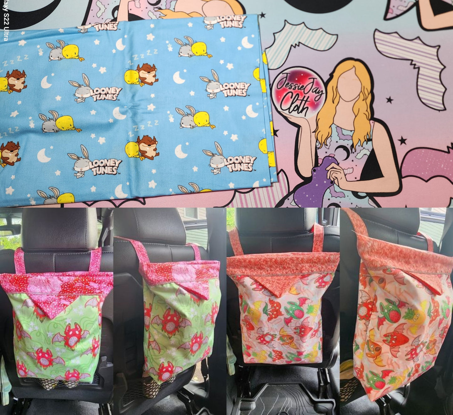 Kawaii Sleepy, Night Sky, Moon| Mess-Proof Trash Tamer | Snap Closed Car Trash Can