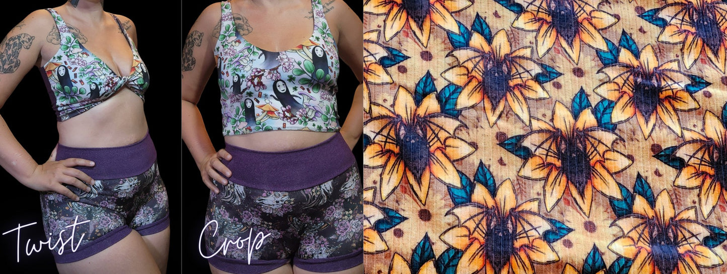 Custom 2-in-1 Crop Top | Bat Sunflower, Floral, Plant Life