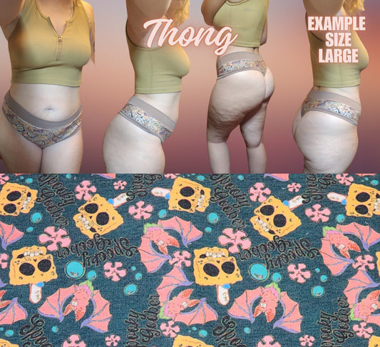 Spooky Goober, Yellow Sponge, Pink Bat | Thondlewear Thong | Elastic or Knit Bands