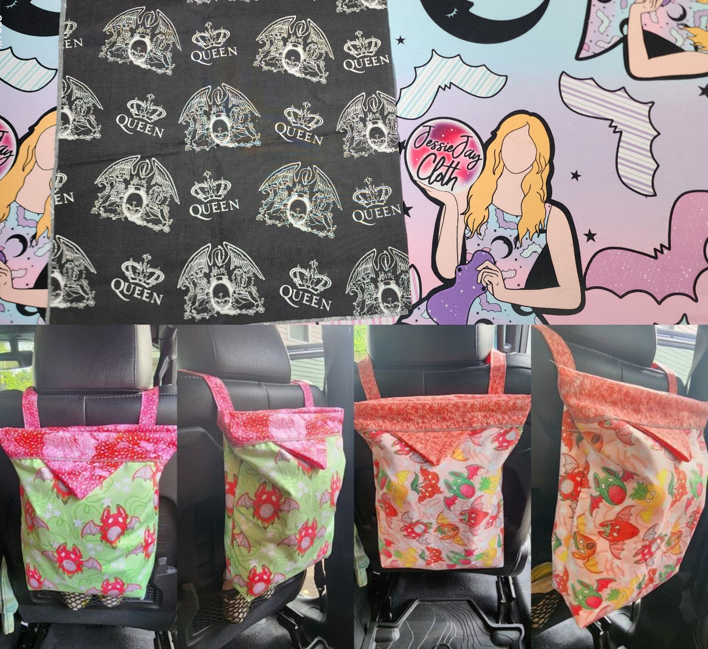 Queen on Black | Mess-Proof Trash Tamer | Snap Closed Car Trash Can