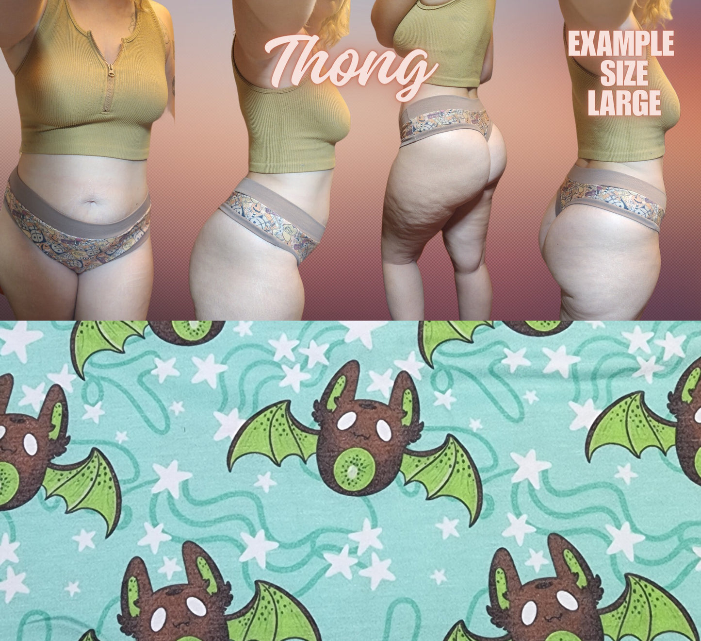 Kiwi Fruit Bat | Thondlewear Thong | Elastic or Knit Bands