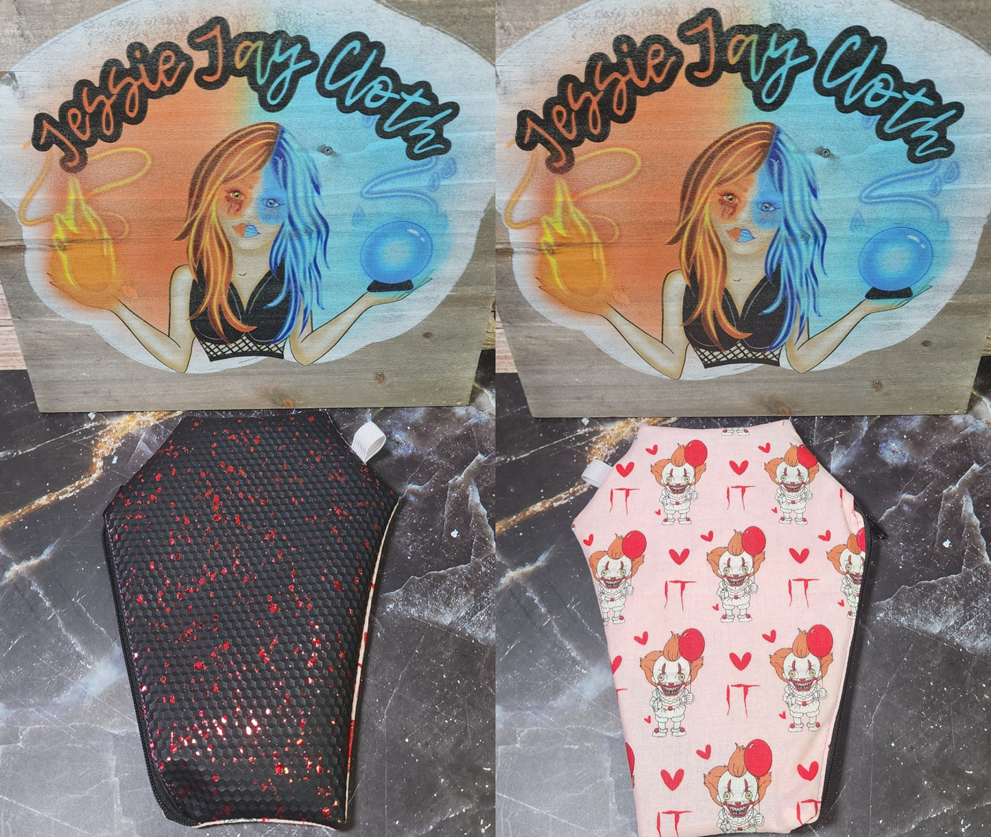 RTS Clown, Spooky, Red Blood Splatter | Coffin Wallet |