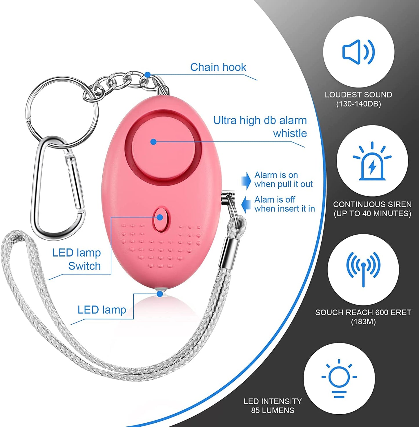 Emergency Safety Alarm 130DB | Security Keychain | Add to Self Defense Wristlet | Add on