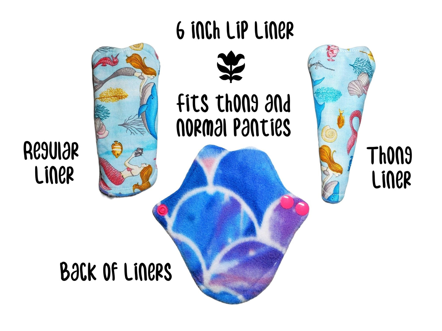 Custom 6" Lip Liner | Fits thong & Normal Panties | Daily Liner for everyday freshness | 2.5" Snapped Width