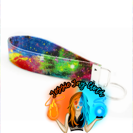 Rainbow galaxy with stars | Wristlet Key Fob | Fabric Keychain | Great for gifts |